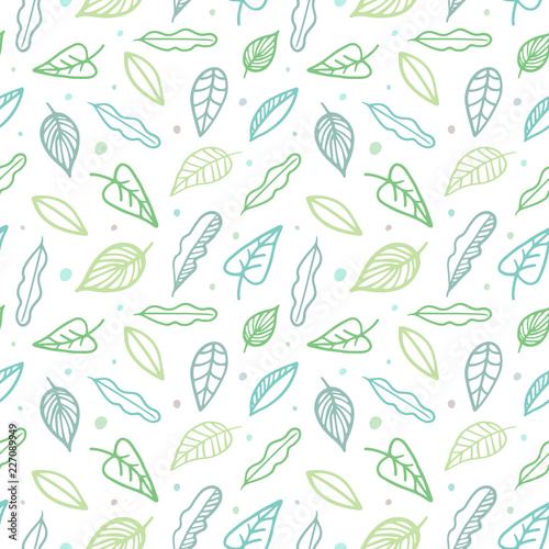 Seamless hand-drawn vector color floral pattern with leaves