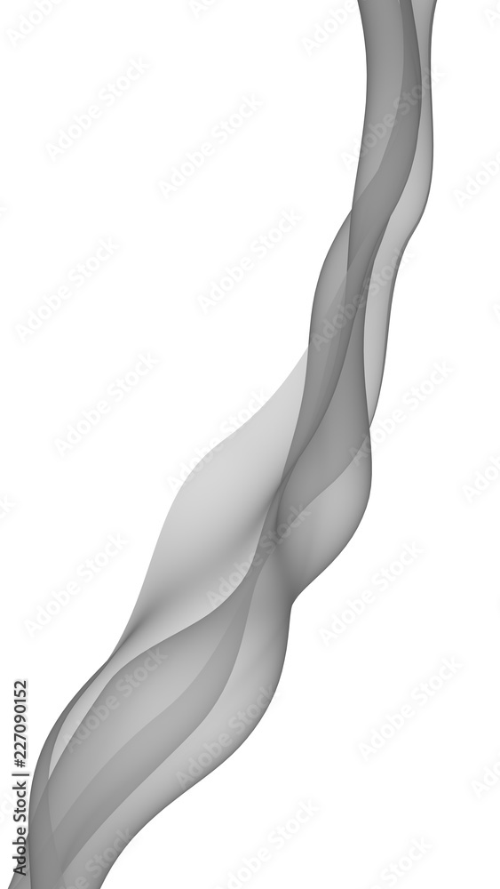 Abstract gray wave. Bright gray ribbon on white background. Gray scarf. Abstract smoke. Raster air background. Vertical image orientation. 3D illustration Abstract gray wave. Bright gray ribbon on white background. Gray scarf. Abstract smoke. Raster air background. Vertical image orientation. 3D illustration