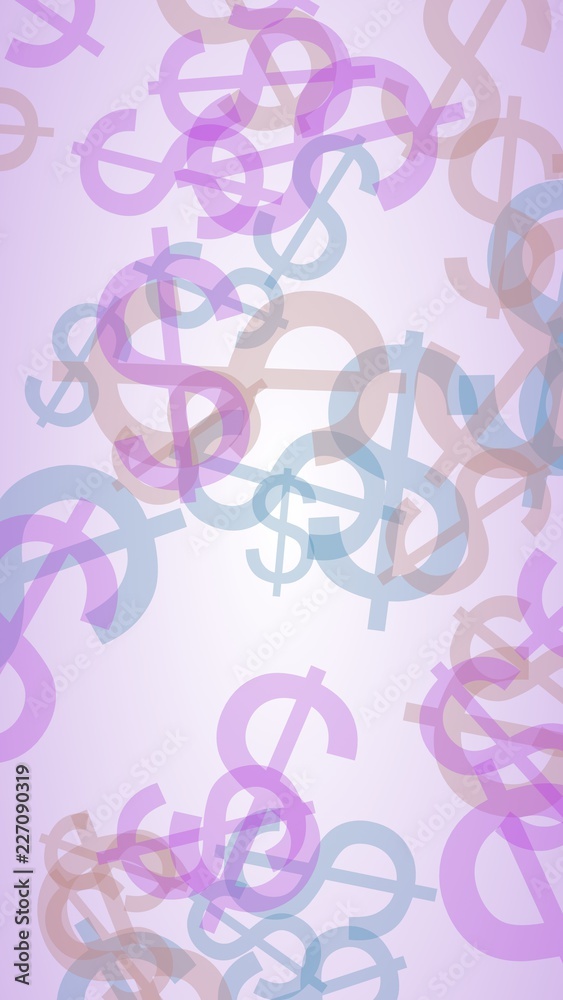 Multicolored translucent dollar signs on white background. Vertical image orientation. 3D illustration Multicolored translucent dollar signs on white background. Vertical image orientation. 3D illustration