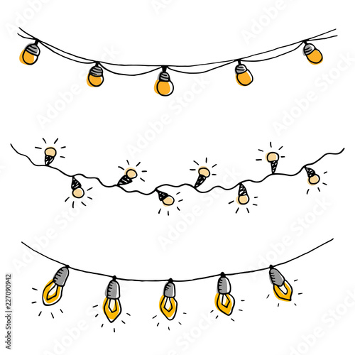 Set of hand drawn sketch garlands with light bulbs.