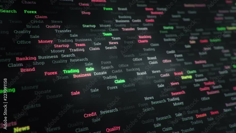 Abstract background with seamless animation flickering words of business, finance, technology or marketing on display screen. Abstract background with seamless animation flickering words of business, finance, technology or marketing on display screen.