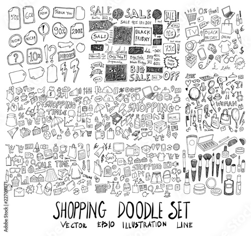 Set of vector Shopping doodle drawing icon Collection on white background eps10