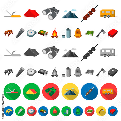Rest in the camping cartoon icons in set collection for design. Camping and equipment vector symbol stock web illustration.