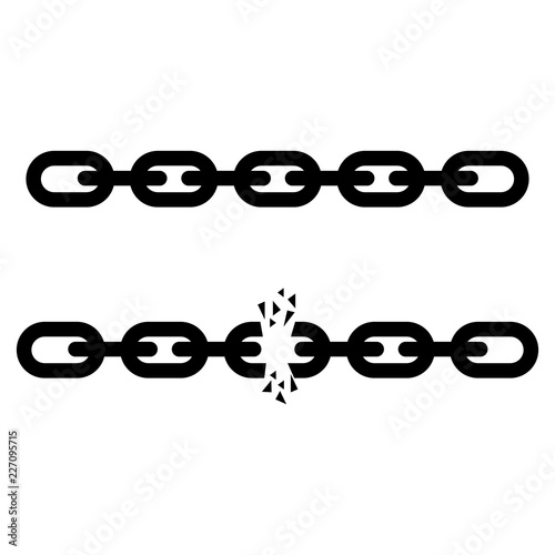 Broken steel chain links freedom vector concept. Disruption strong steel illustration.