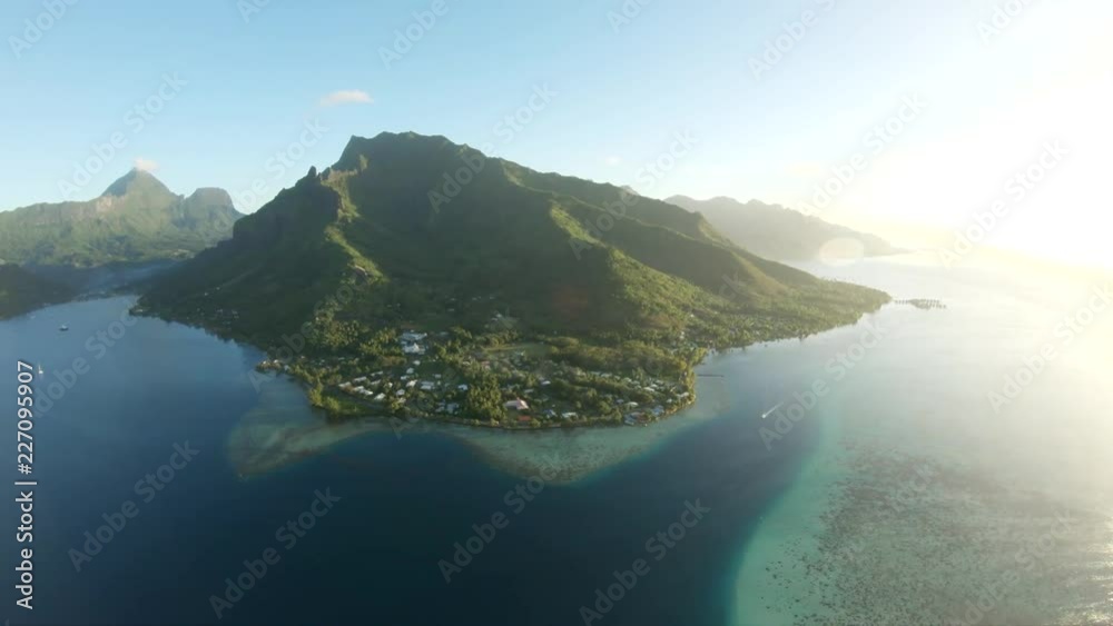 Vast Tahiti coastal landscape, wide aerial
