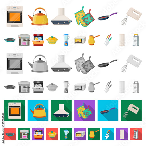 Kitchen equipment cartoon icons in set collection for design. Kitchen and accessories vector symbol stock web illustration.