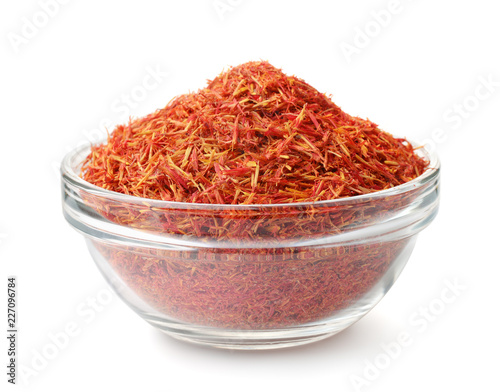 Glass bowl of saffron