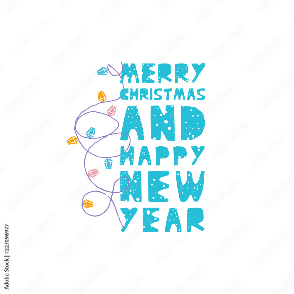 Christmas and New Year elements with lettering. Vector flat design with texture