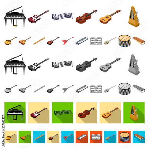 Musical instrument cartoon icons in set collection for design. String and Wind instrument isometric vector symbol stock web illustration.