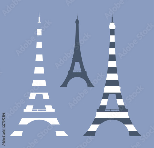 eiffel tower vector design set in vintage style shades of blue and white stripes