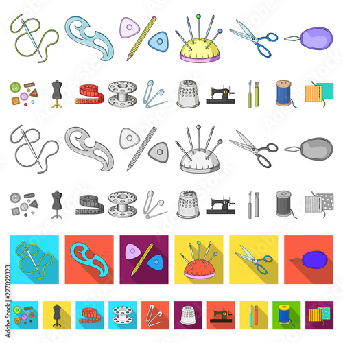 Sewing, atelier cartoon icons in set collection for design. Tool kit vector symbol stock web illustration. photo