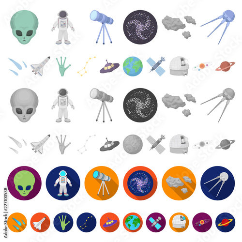 Space technology cartoon icons in set collection for design.Spacecraft and equipment vector symbol stock web illustration.