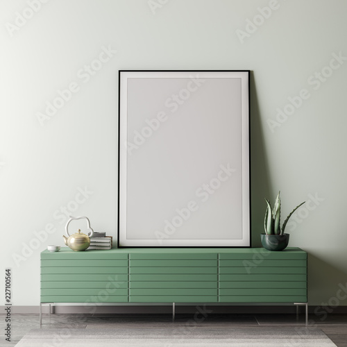 Interior of living room with white wall, 3D Rendering