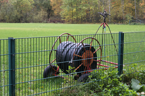 Sprinkler system on soccer field