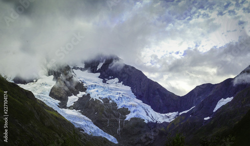 Byron Glacier under fog in Girdwood, Alaska photo