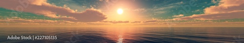 Beautiful sea sunset, panorama of ocean sunrise, clouds and the sun over the water,
