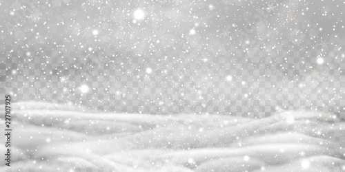 Falling Christmas Shining transparent beautiful, little snow with snowdrifts isolated on transparent background. Snowflakes, snow background. Heavy snowfall, snowflakes in different shapes and forms. © pipochka