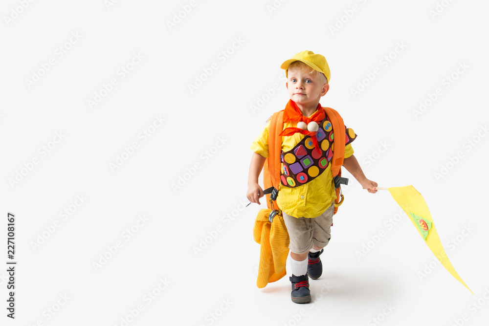 Young boy dressed up in Boy Scout Halloween Costume