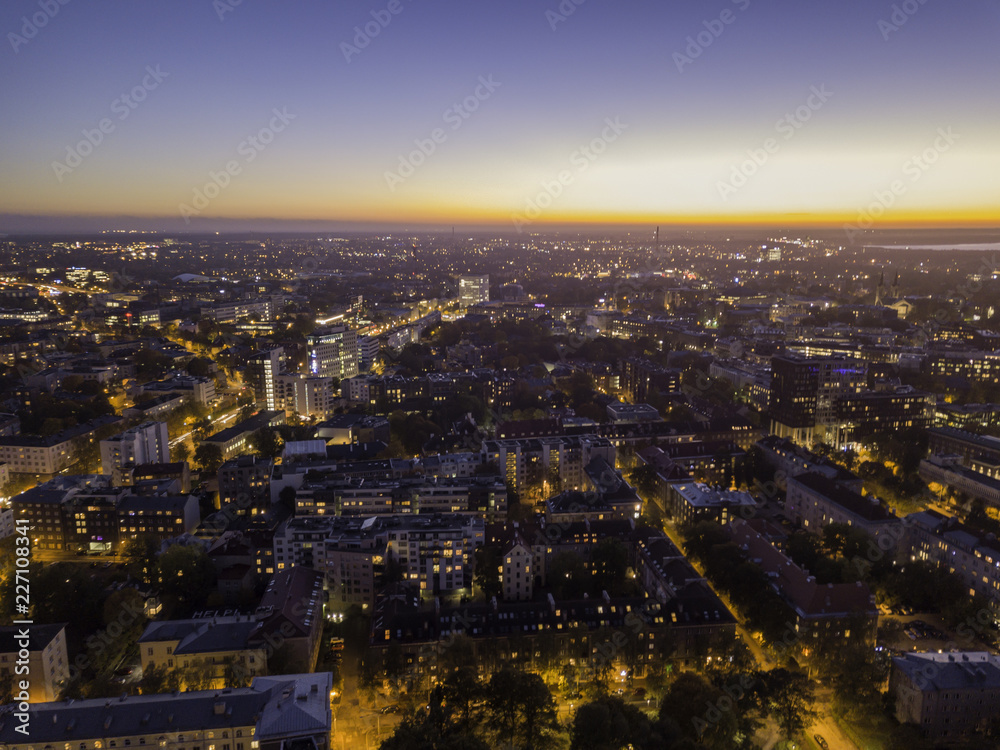 Aerial view of night city Tallinn Estonia