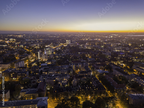 Aerial view of night city Tallinn Estonia