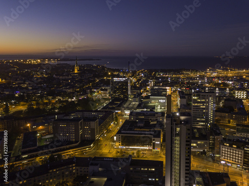 Aerial view of night city Tallinn Estonia