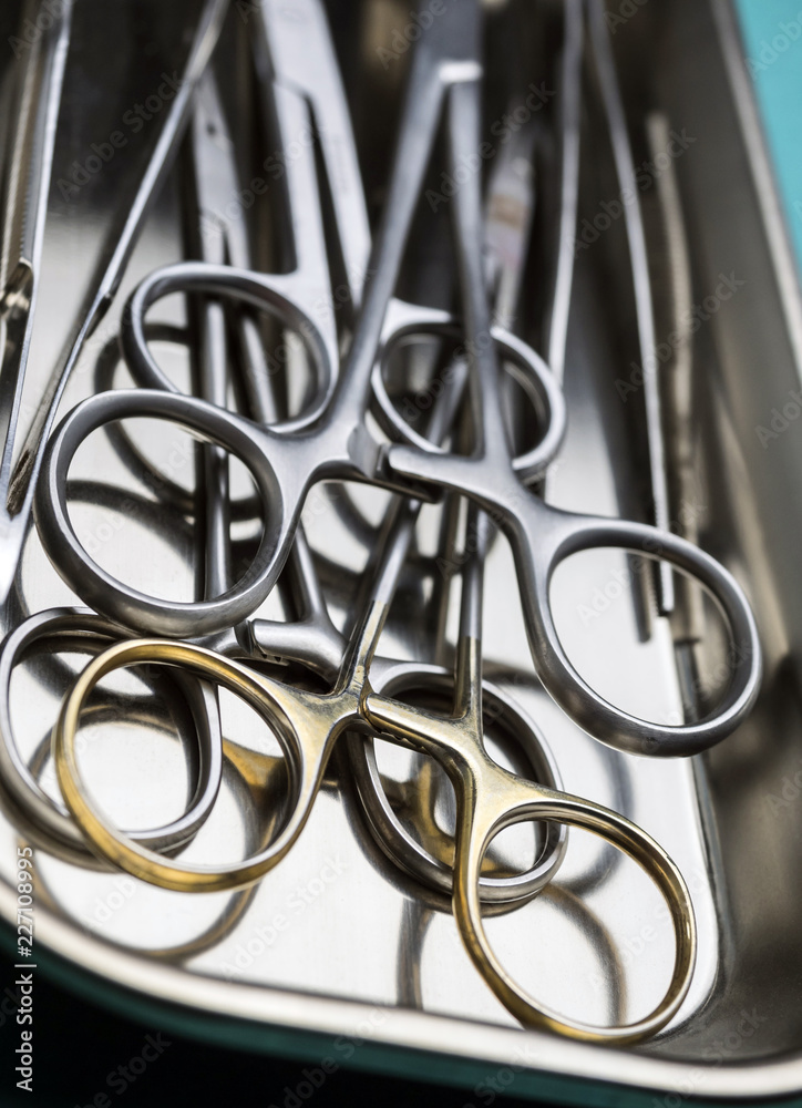 Several scissors for surgery in operating room of a hospital, conceptual image Several scissors for surgery in operating room of a hospital, conceptual image