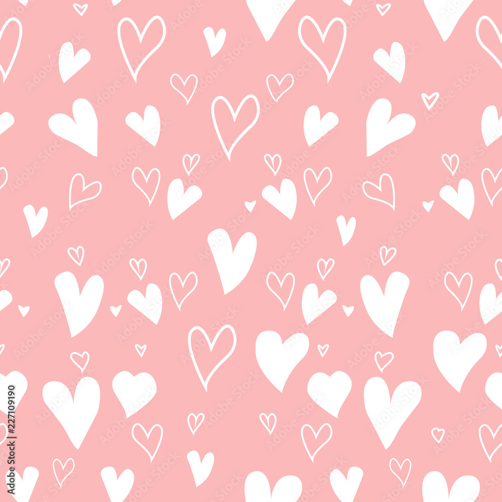 seamless pattern with hearts on pinck background. Fabric and wallpaper design.
