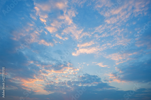 blue sky background texture with white clouds sunset.