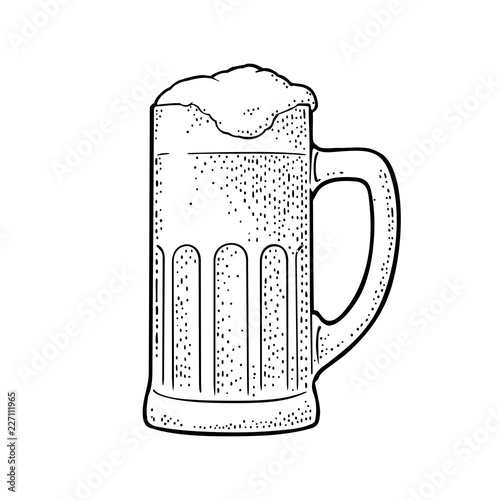 Glass beer. Vector engraving black vintage illustration isolated on white
