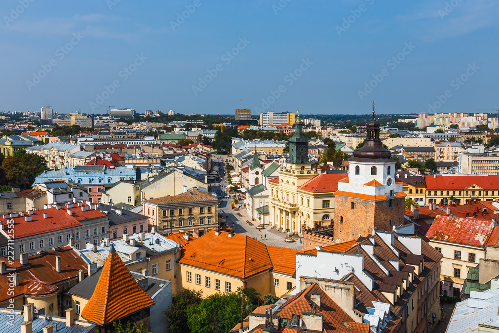 Aerial view of the historic center of Lublin, Poland.