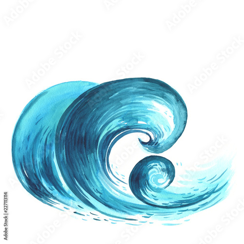 Sea wave. Abstract watercolor hand drawn illustration, Isolated on white background