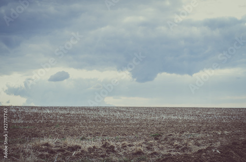 ploughed field and blue sky landscape