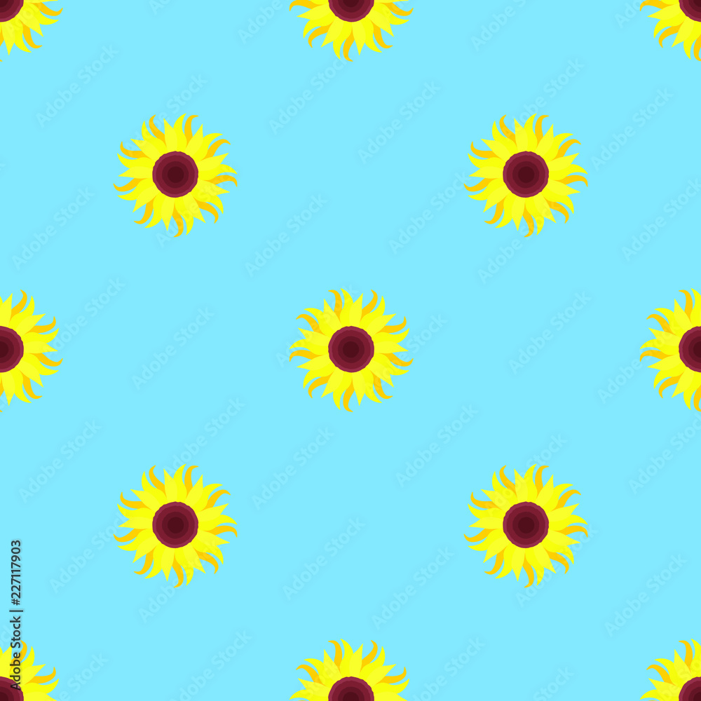 sunflower on a blue background, seamless pattern sunflower on a blue background, seamless pattern