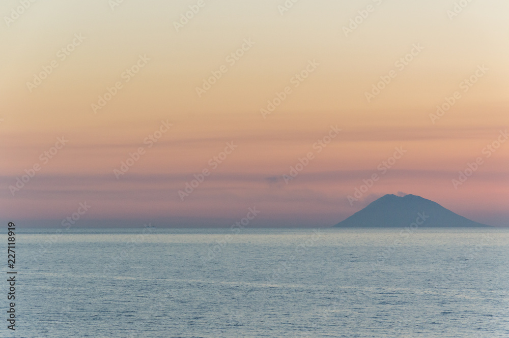 Sunset on Stromboli volcanic island view from Tropea in Calabria Italy