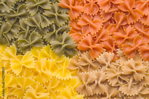 Farfalle pasta. Colorful italian pasta.