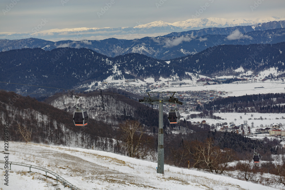 Ski lift on bright winter day