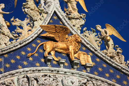 Venetian lion on the facade of the Cathedral of San Marco, Venice, Italy