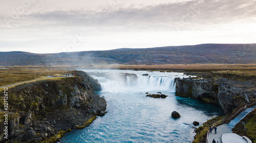 Drone photography of godafoss waterfall in iceland on an evening in autumn © Simon