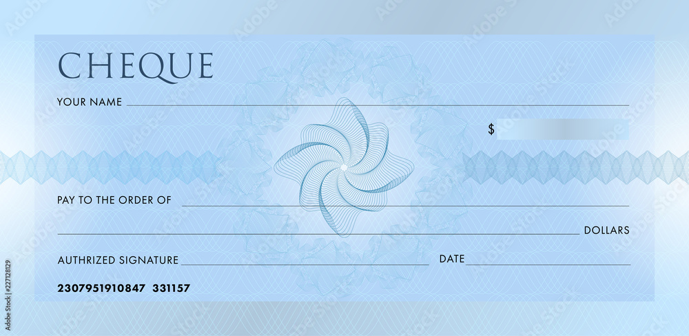 Check template, Chequebook template. Blank blue business bank cheque ...