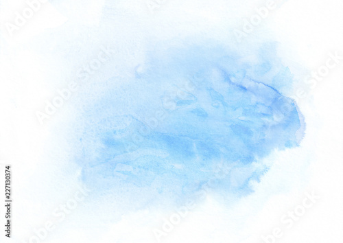 Sky blue watercolor gradient running stain. Beautiful abstract background for designers, mock-ups, invitations, postcards, web, canvas for text and congratulations