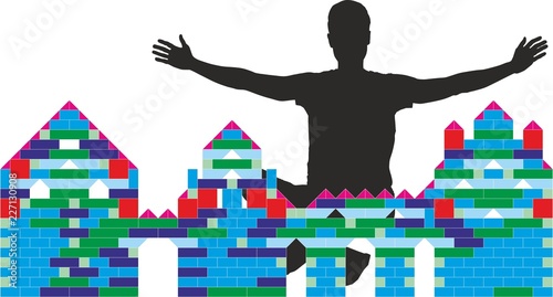 Adult boy enjoying of built castle