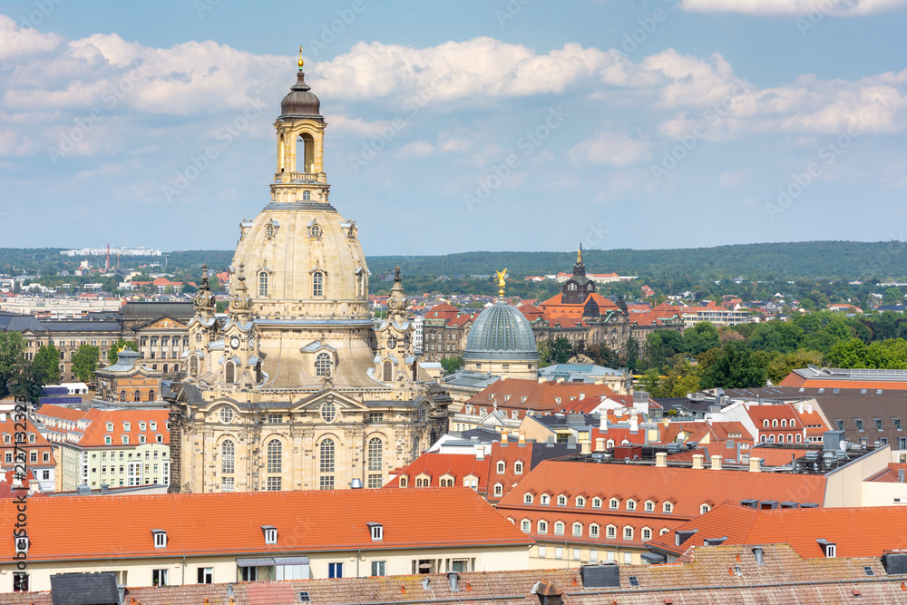 Aerial view over Dresden and the Frauenkirche
