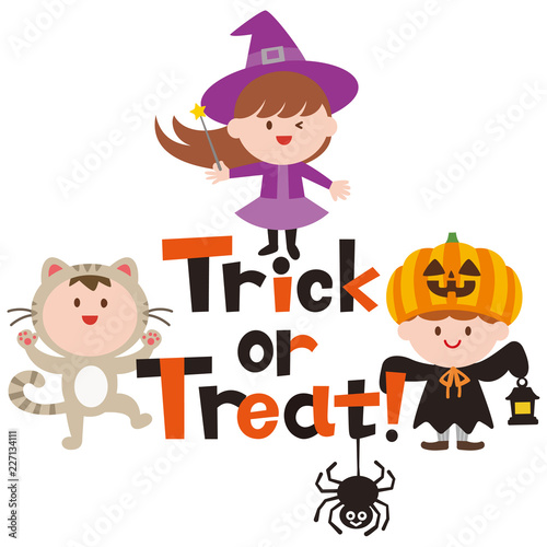Halloween logo design and cute cartoon children.Trick or Treat.Vector 8 EPS.