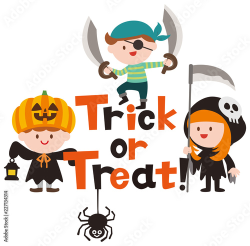 Halloween logo design and cute cartoon children.Trick or Treat.Vector 8 EPS.