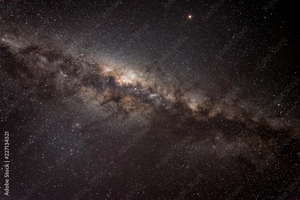 milky way from southern emisphere in the zone of sagittarius with planet mars