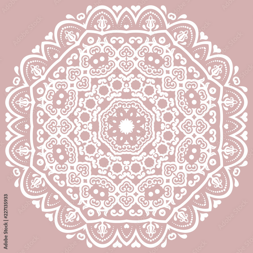 Elegant vintage vector ornament in classic style. Abstract traditional pattern with oriental elements. Classic vintage round white pattern