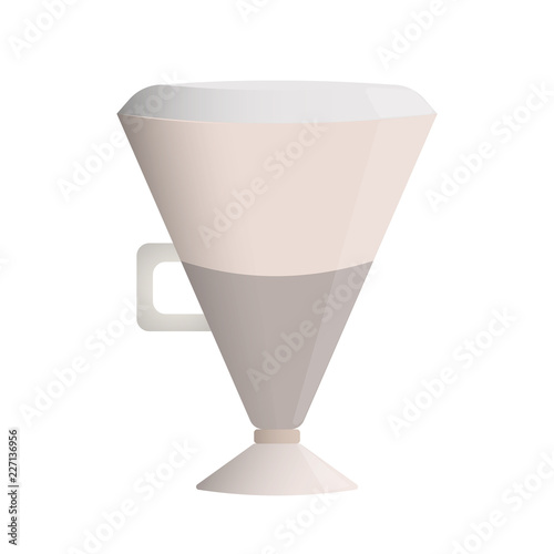 Latte coffee layered, glass cup with a handle milk froth hat