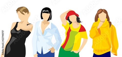 Set clothes for women. Vector flat illustration. For label washing powder colored fabrics