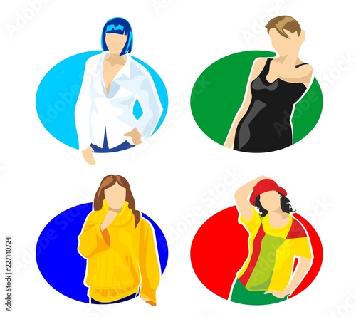 Set clothes for women. Vector flat illustration. For label washing powder colored fabrics