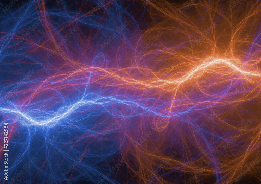 Obraz premium Ogień i lód piorun elektryczny, streszczenie tło osocza